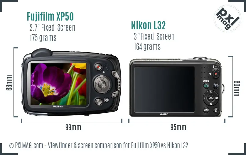 Fujifilm XP50 vs Nikon L32 Screen and Viewfinder comparison