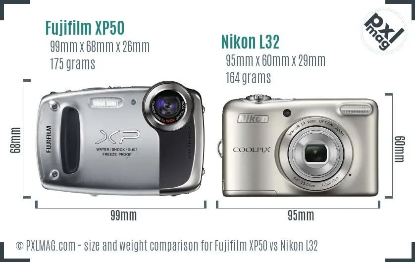 Fujifilm XP50 vs Nikon L32 size comparison