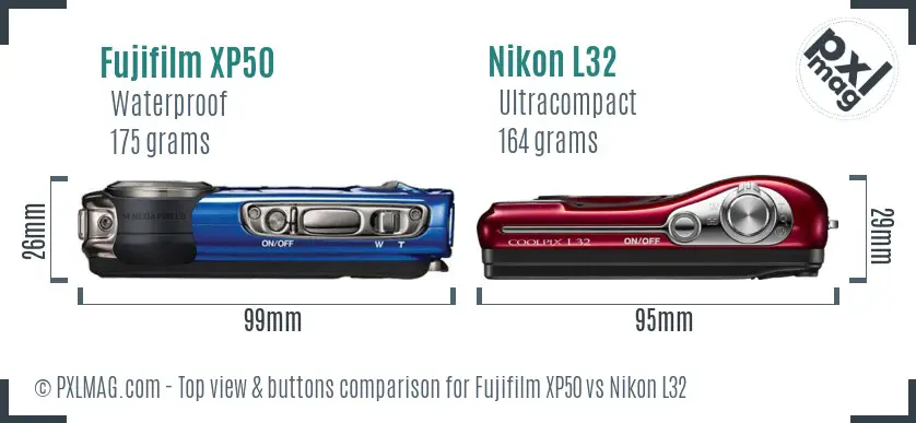 Fujifilm XP50 vs Nikon L32 top view buttons comparison