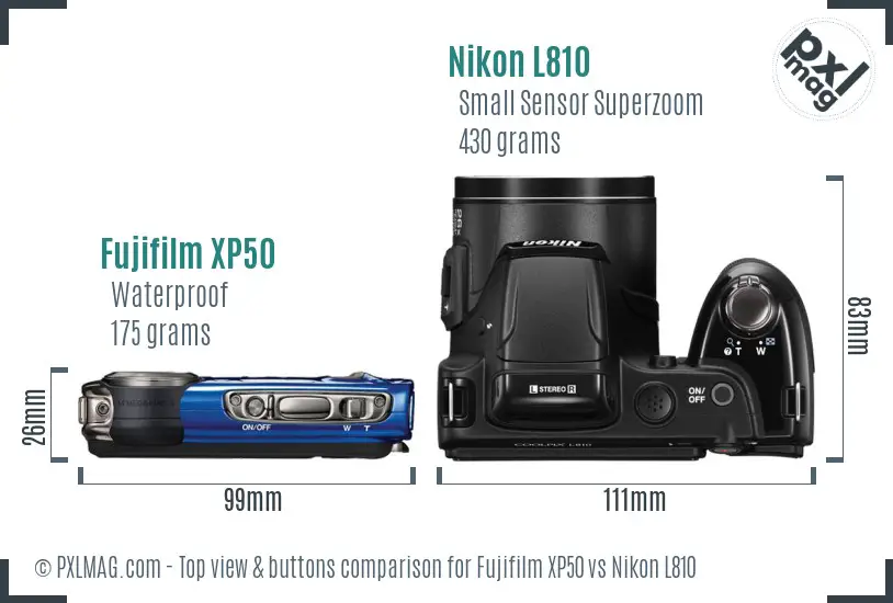 Fujifilm XP50 vs Nikon L810 top view buttons comparison