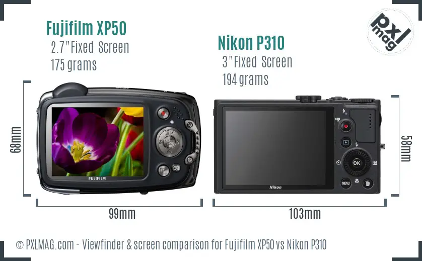 Fujifilm XP50 vs Nikon P310 Screen and Viewfinder comparison