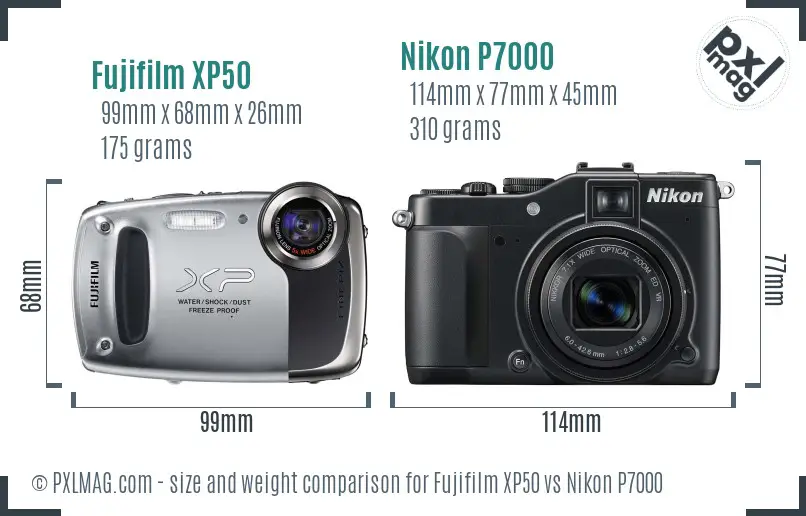 Fujifilm XP50 vs Nikon P7000 size comparison Fujifilm XP50 vs Nikon P7000 size comparison