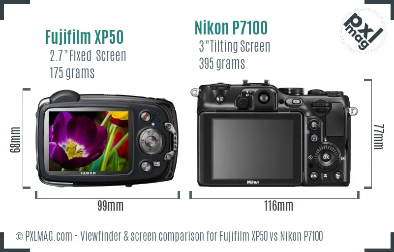 Fujifilm XP50 vs Nikon P7100 Screen and Viewfinder comparison