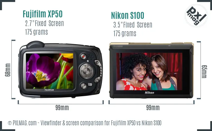 Fujifilm XP50 vs Nikon S100 Screen and Viewfinder comparison