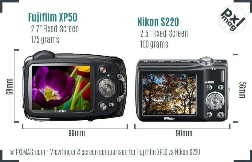 Fujifilm XP50 vs Nikon S220 Screen and Viewfinder comparison