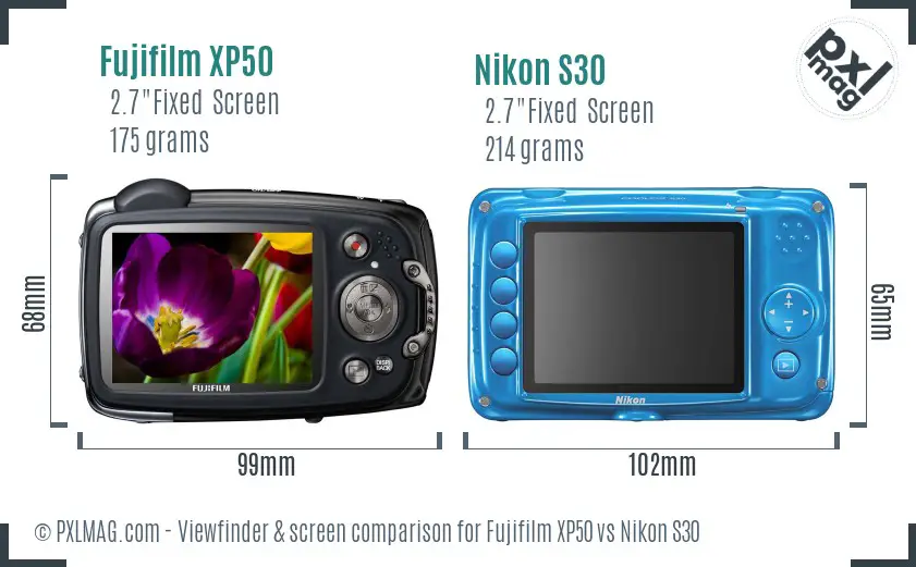 Fujifilm XP50 vs Nikon S30 Screen and Viewfinder comparison Fujifilm XP50 vs Nikon S30 Screen and Viewfinder comparison