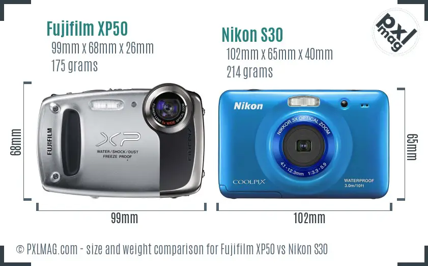Fujifilm XP50 vs Nikon S30 size comparison Fujifilm XP50 vs Nikon S30 size comparison
