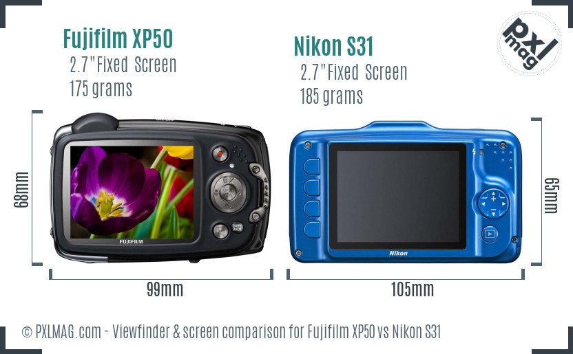 Fujifilm XP50 vs Nikon S31 Screen and Viewfinder comparison