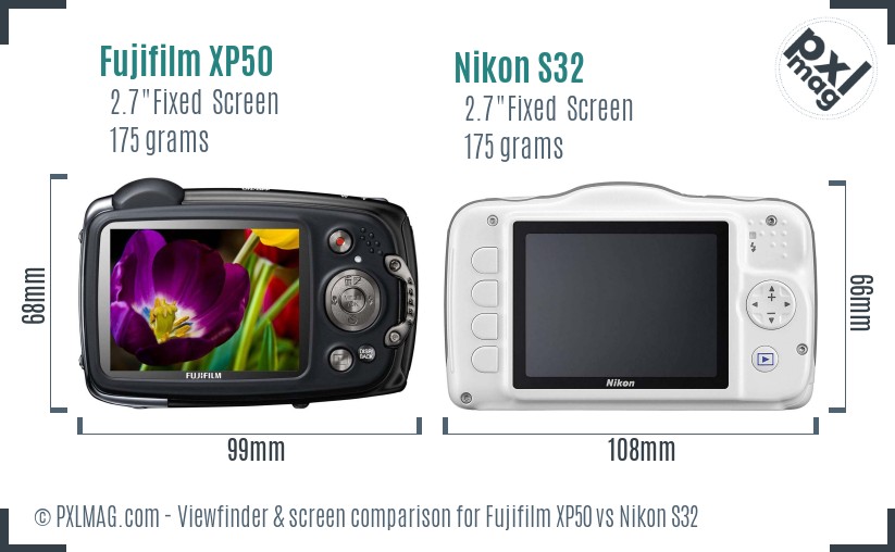 Fujifilm XP50 vs Nikon S32 Screen and Viewfinder comparison