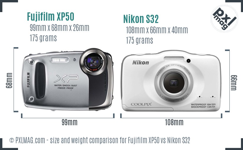 Fujifilm XP50 vs Nikon S32 size comparison