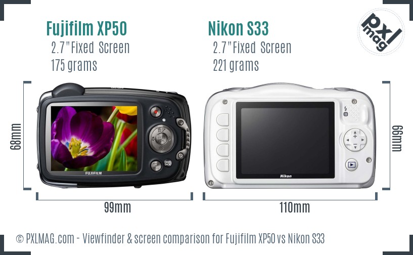 Fujifilm XP50 vs Nikon S33 Screen and Viewfinder comparison