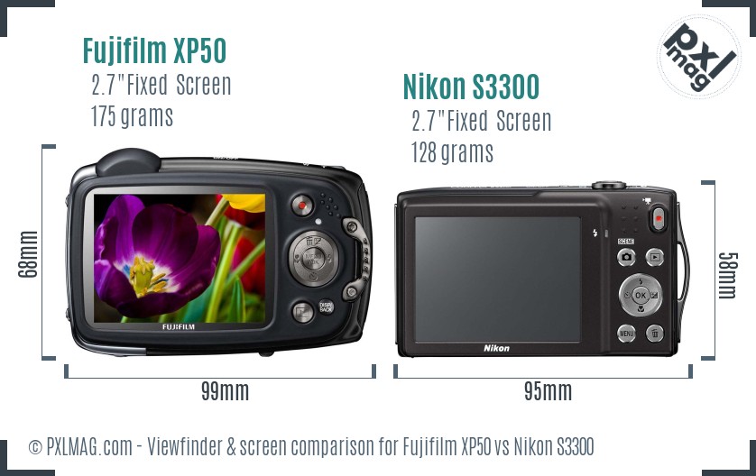 Fujifilm XP50 vs Nikon S3300 Screen and Viewfinder comparison