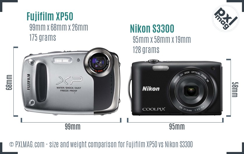 Fujifilm XP50 vs Nikon S3300 size comparison