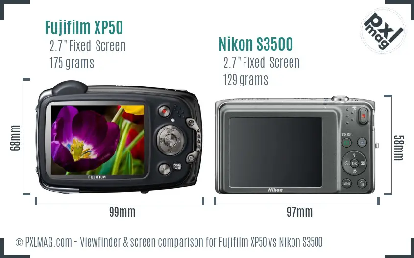 Fujifilm XP50 vs Nikon S3500 Screen and Viewfinder comparison