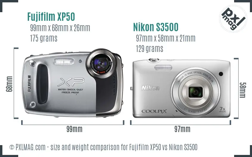 Fujifilm XP50 vs Nikon S3500 size comparison