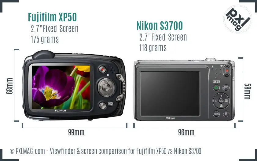 Fujifilm XP50 vs Nikon S3700 Screen and Viewfinder comparison