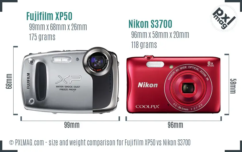 Fujifilm XP50 vs Nikon S3700 size comparison