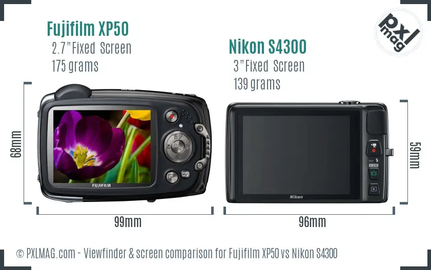 Fujifilm XP50 vs Nikon S4300 Screen and Viewfinder comparison Fujifilm XP50 vs Nikon S4300 Screen and Viewfinder comparison