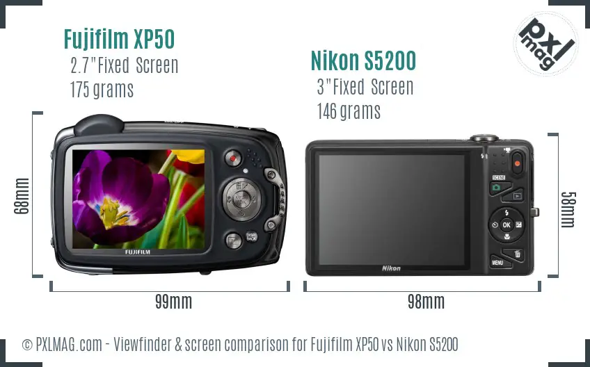 Fujifilm XP50 vs Nikon S5200 Screen and Viewfinder comparison Fujifilm XP50 vs Nikon S5200 Screen and Viewfinder comparison