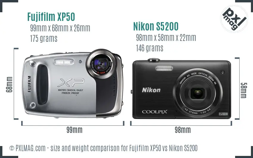 Fujifilm XP50 vs Nikon S5200 size comparison Fujifilm XP50 vs Nikon S5200 size comparison