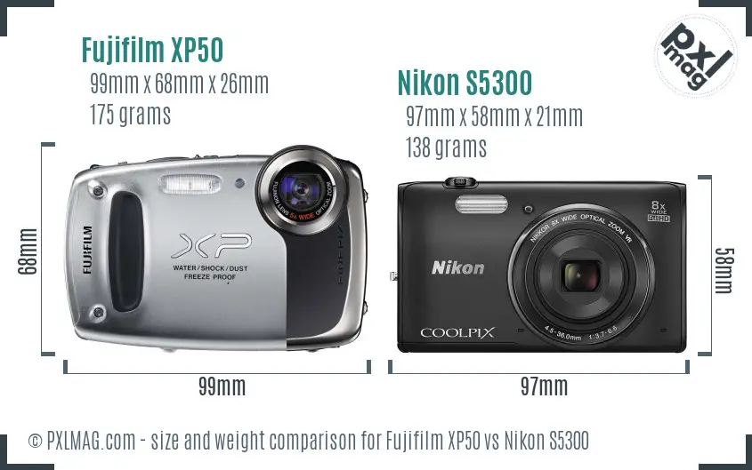 Fujifilm XP50 vs Nikon S5300 size comparison
