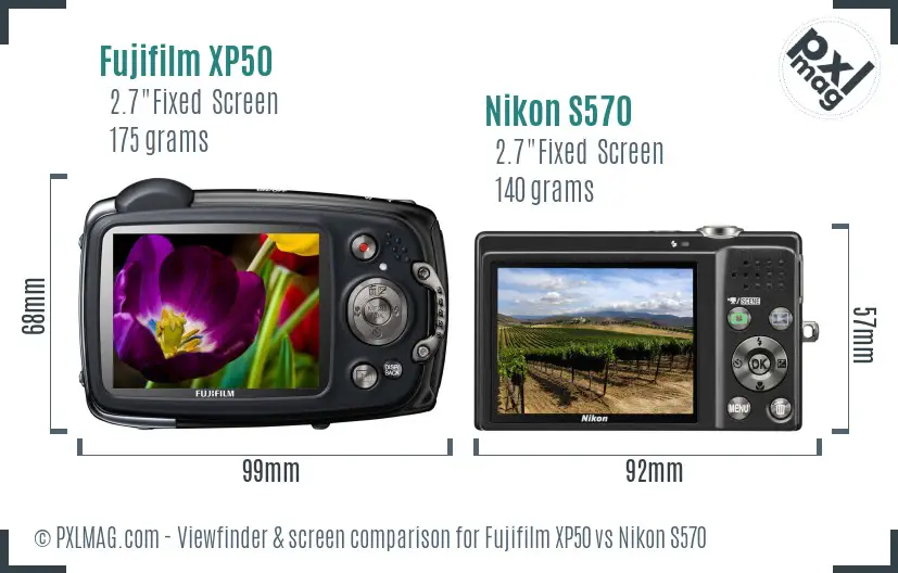 Fujifilm XP50 vs Nikon S570 Screen and Viewfinder comparison