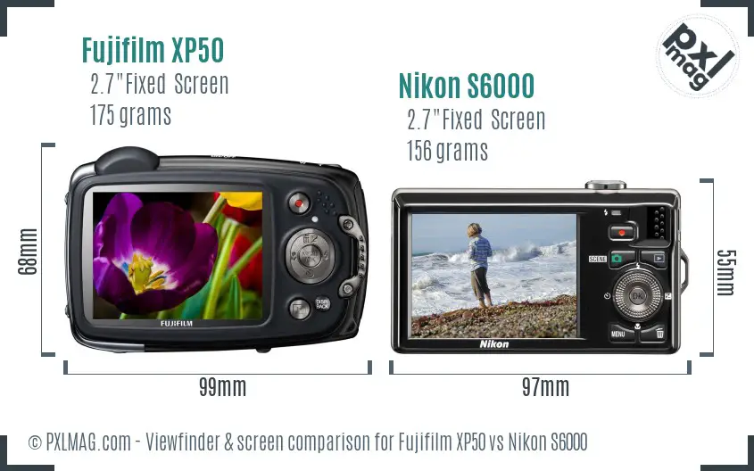 Fujifilm XP50 vs Nikon S6000 Screen and Viewfinder comparison