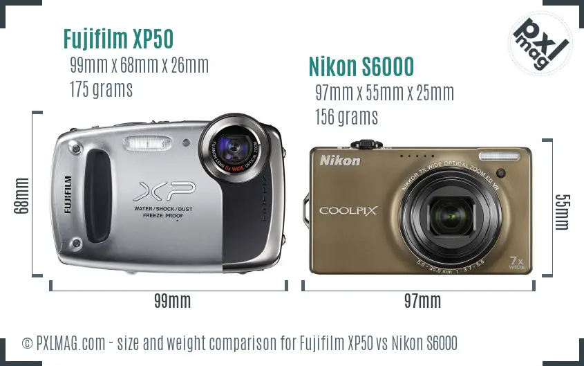 Fujifilm XP50 vs Nikon S6000 size comparison