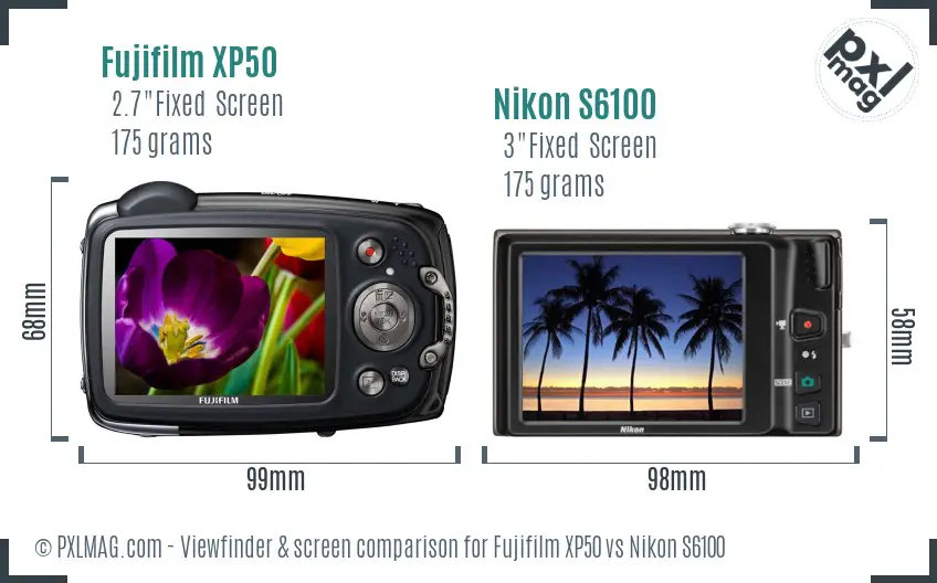 Fujifilm XP50 vs Nikon S6100 Screen and Viewfinder comparison