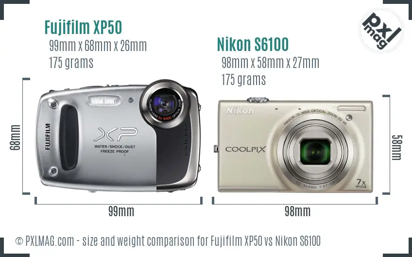 Fujifilm XP50 vs Nikon S6100 size comparison