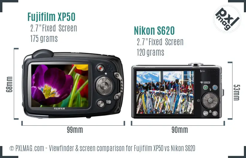 Fujifilm XP50 vs Nikon S620 Screen and Viewfinder comparison