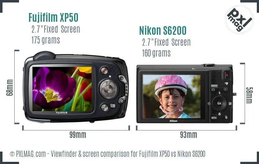 Fujifilm XP50 vs Nikon S6200 Screen and Viewfinder comparison