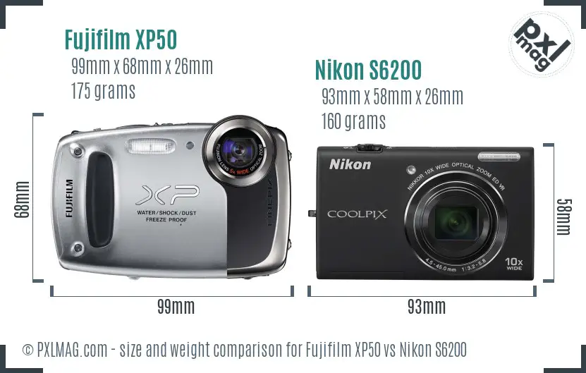 Fujifilm XP50 vs Nikon S6200 size comparison