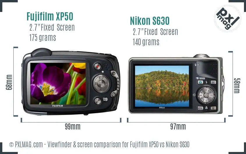 Fujifilm XP50 vs Nikon S630 Screen and Viewfinder comparison