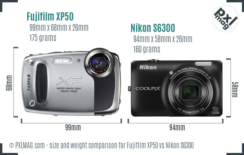 Fujifilm XP50 vs Nikon S6300 size comparison