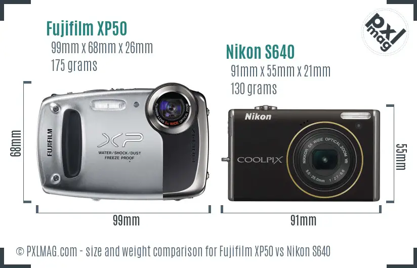 Fujifilm XP50 vs Nikon S640 size comparison
