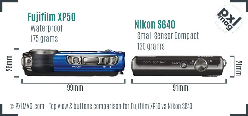 Fujifilm XP50 vs Nikon S640 top view buttons comparison