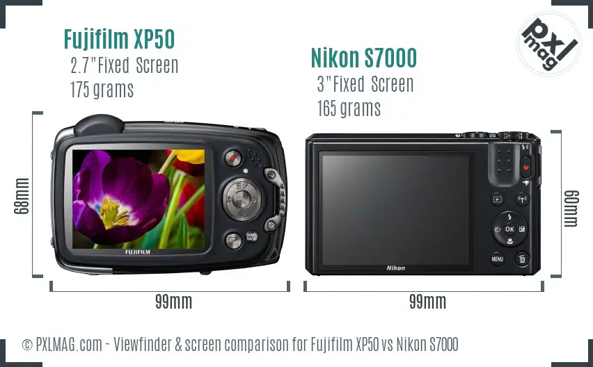 Fujifilm XP50 vs Nikon S7000 Screen and Viewfinder comparison
