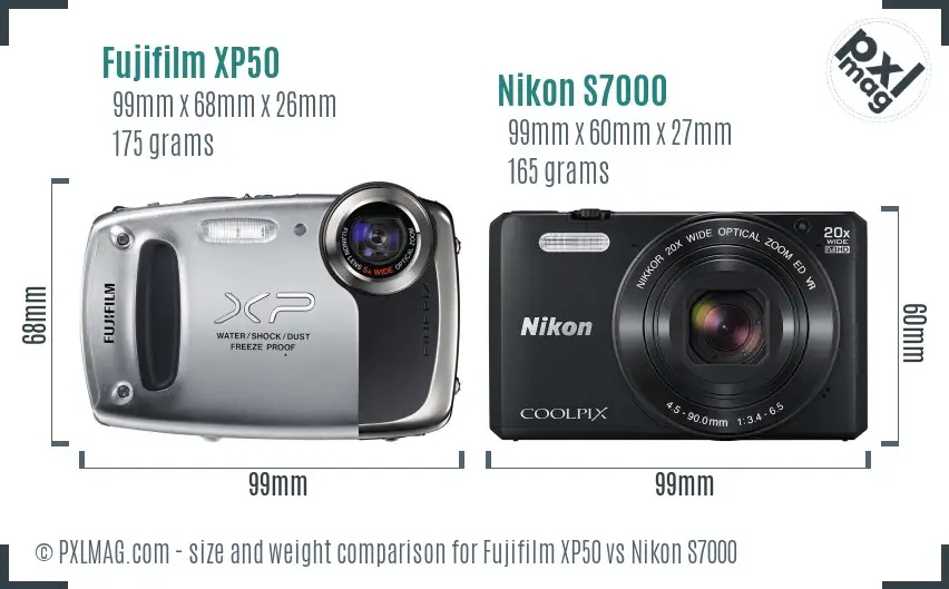 Fujifilm XP50 vs Nikon S7000 size comparison