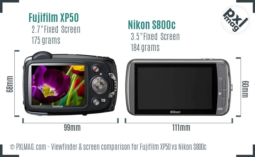 Fujifilm XP50 vs Nikon S800c Screen and Viewfinder comparison