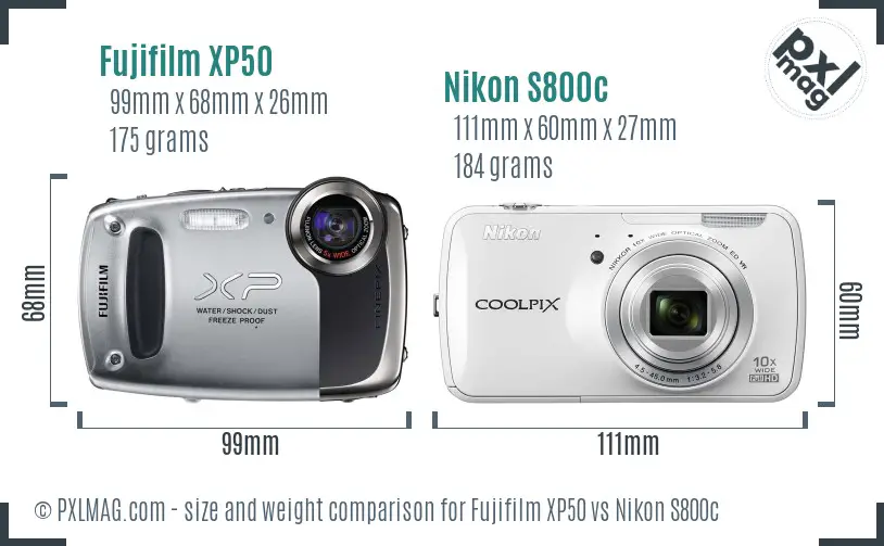 Fujifilm XP50 vs Nikon S800c size comparison