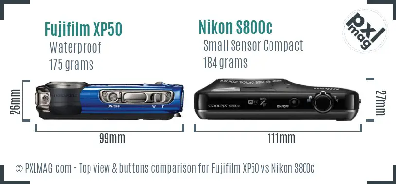 Fujifilm XP50 vs Nikon S800c top view buttons comparison