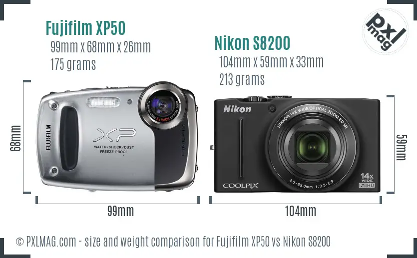 Fujifilm XP50 vs Nikon S8200 size comparison Fujifilm XP50 vs Nikon S8200 size comparison