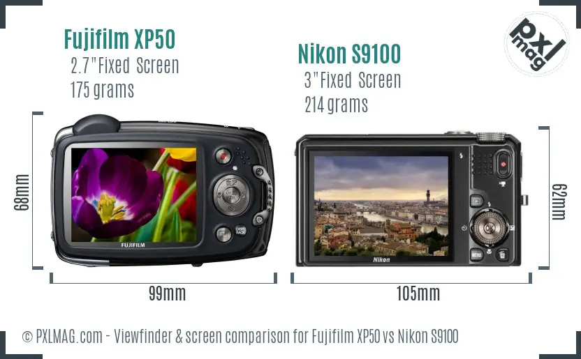 Fujifilm XP50 vs Nikon S9100 Screen and Viewfinder comparison