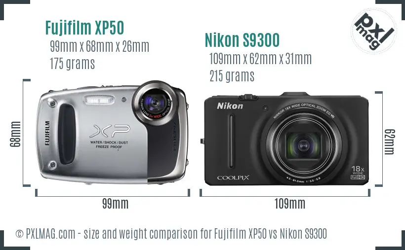 Fujifilm XP50 vs Nikon S9300 size comparison Fujifilm XP50 vs Nikon S9300 size comparison