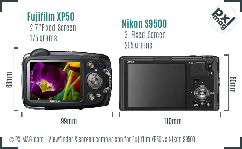 Fujifilm XP50 vs Nikon S9500 Screen and Viewfinder comparison