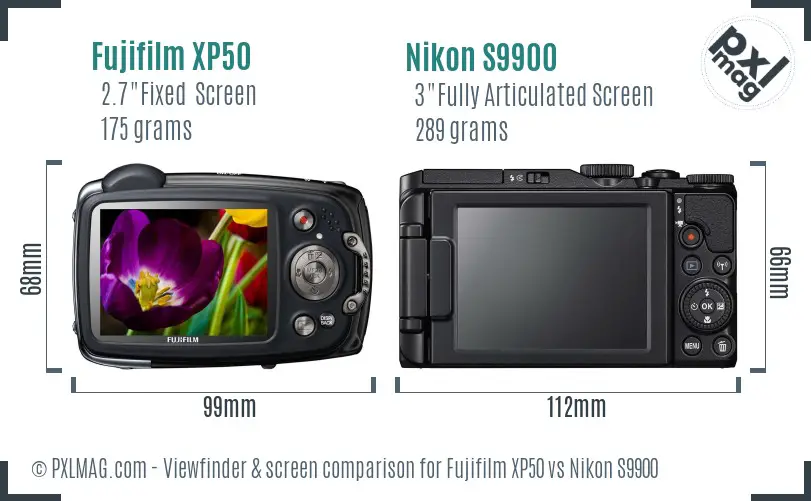 Fujifilm XP50 vs Nikon S9900 Screen and Viewfinder comparison