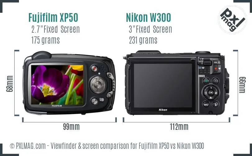 Fujifilm XP50 vs Nikon W300 Screen and Viewfinder comparison