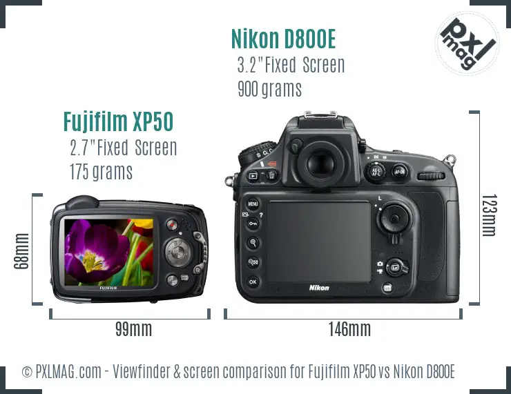 Fujifilm XP50 vs Nikon D800E Screen and Viewfinder comparison