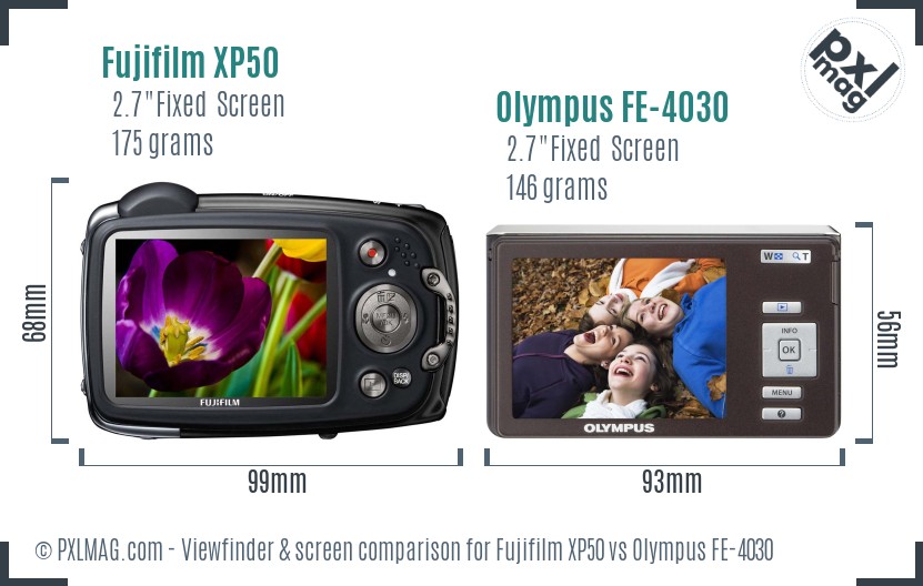 Fujifilm XP50 vs Olympus FE-4030 Screen and Viewfinder comparison